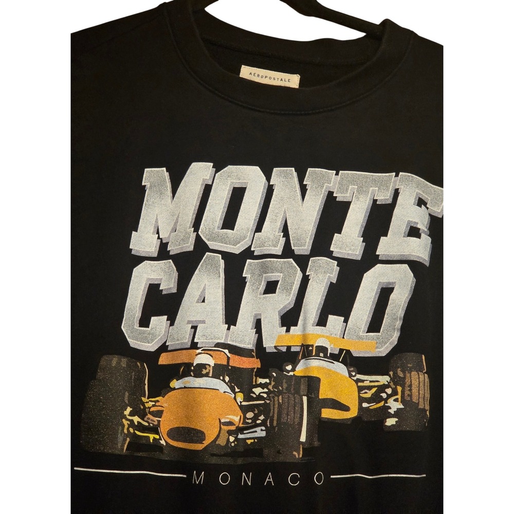 Aeropostale Sweatshirt Men 2XL Black Monte Carlo Monaco Racing Graphic Crewneck